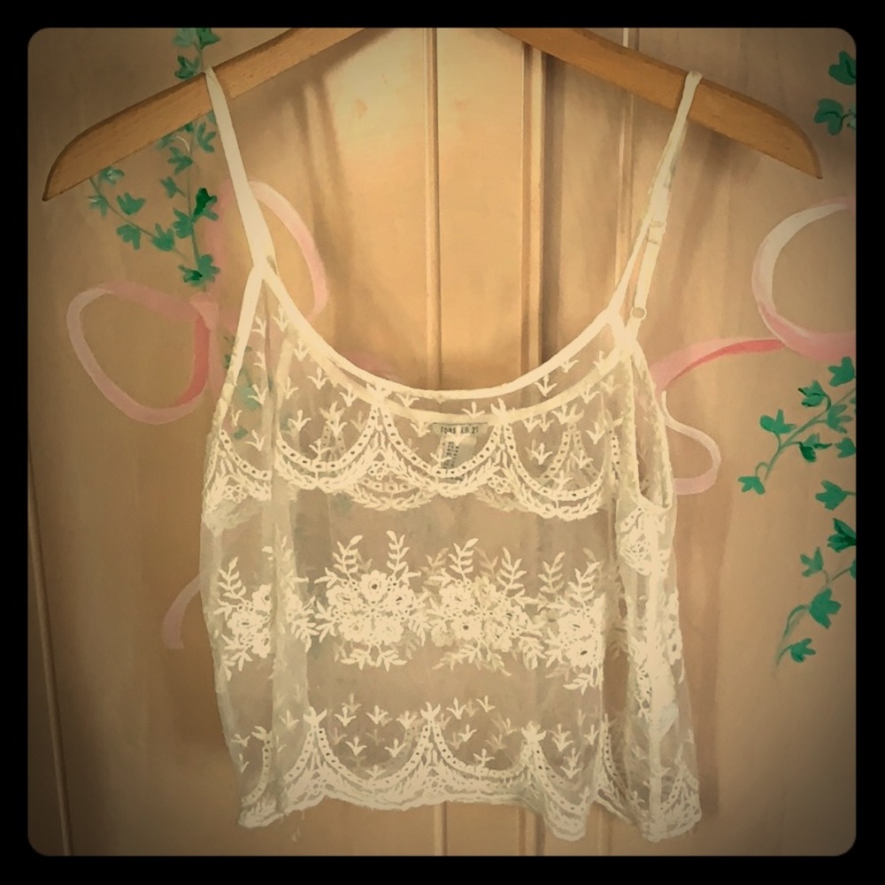 White, transparent embroidered tank top